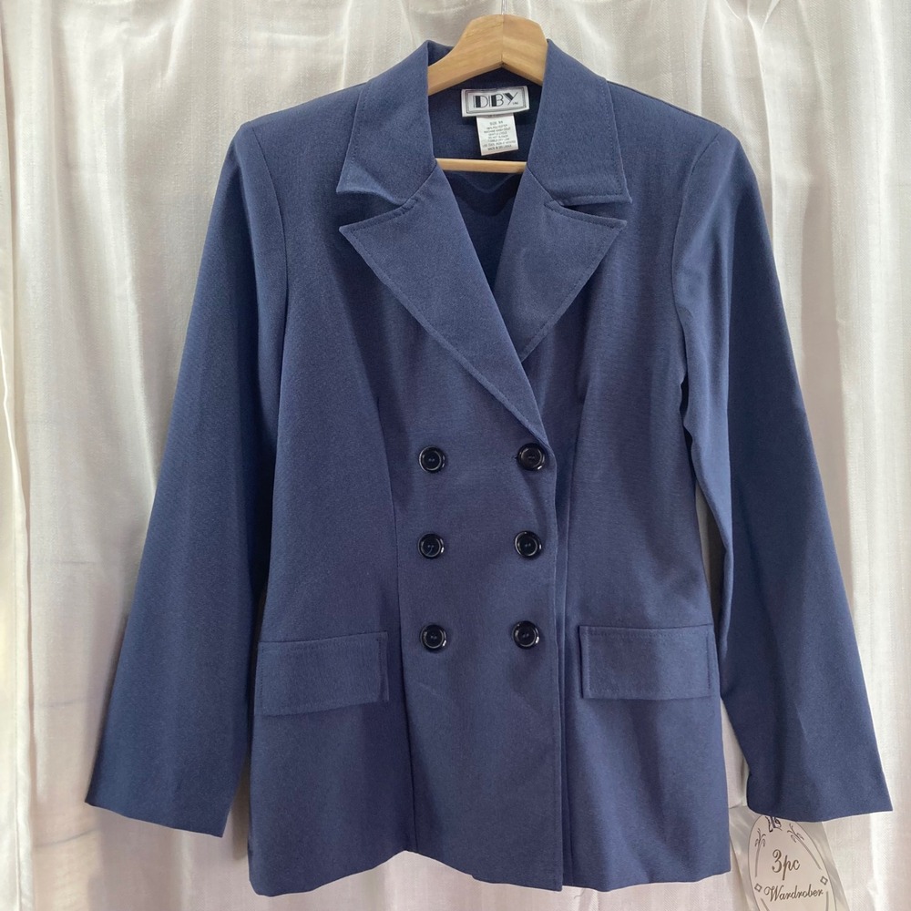 DBY Blazer Womens 12 Blue Double Breasted Long Sleeve 80s 90s Vintage